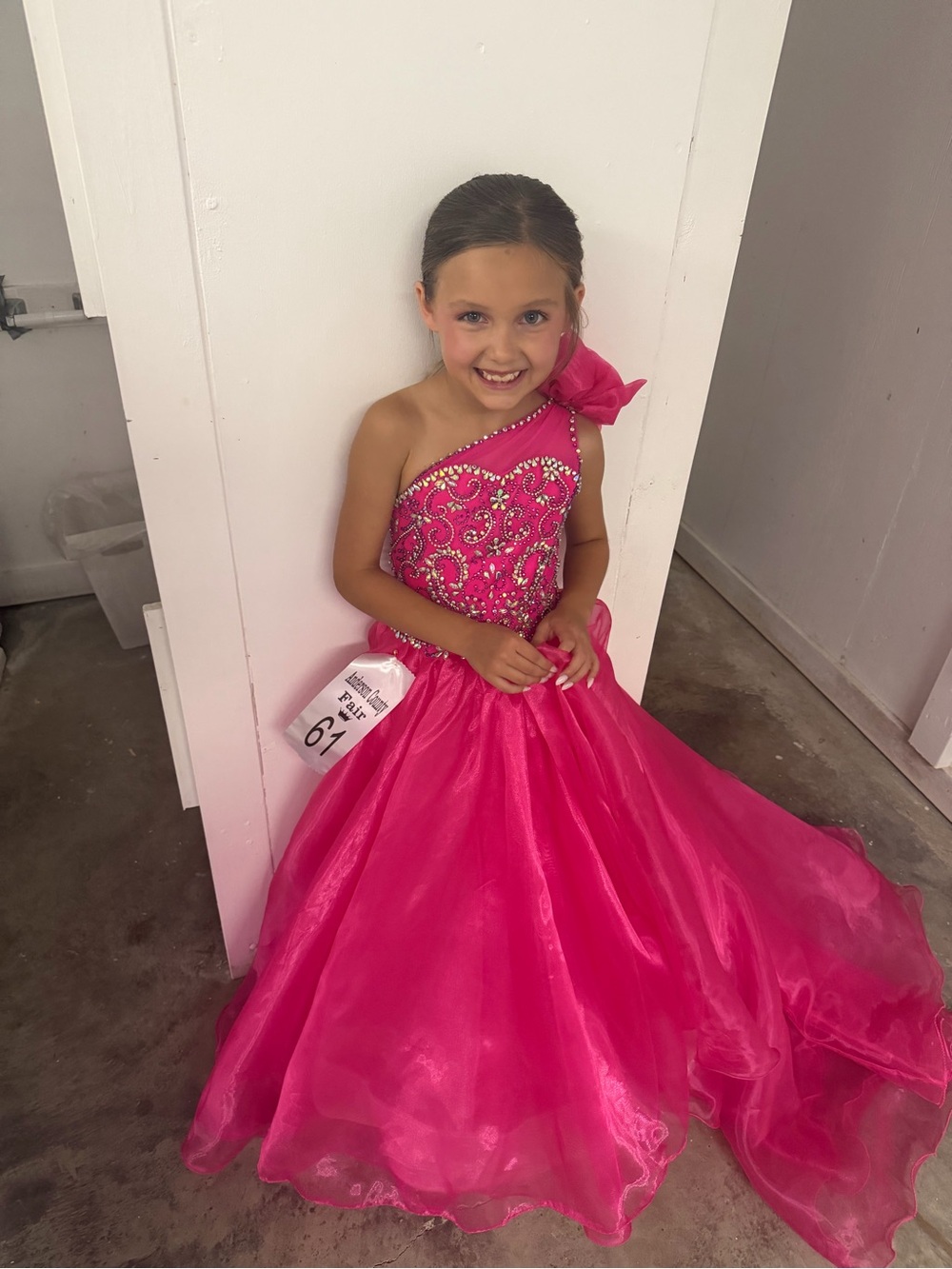 Girls' Hot Pink One-Shoulder Formal Dress with Beaded Bodice